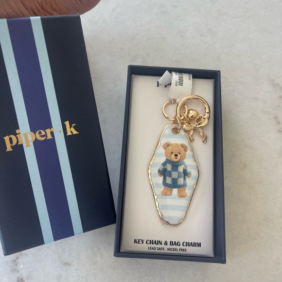 Teddy Bear Keychain with Blue and Gold Accents! Adorable in box - Picture 4 of 4